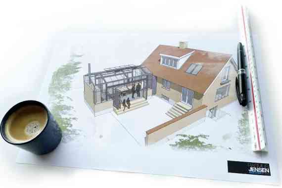 ydelser skitse perspektiv orangeri pen kaffe linial Rasmus Jensen ARKITEKT MAA